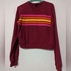 3 for $30 Forever 21 Burgundy Cropped Sweatshirt Retro Striped Size M